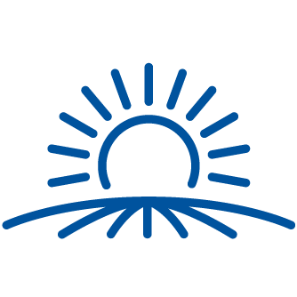 Blue line-illustration of a sunrise